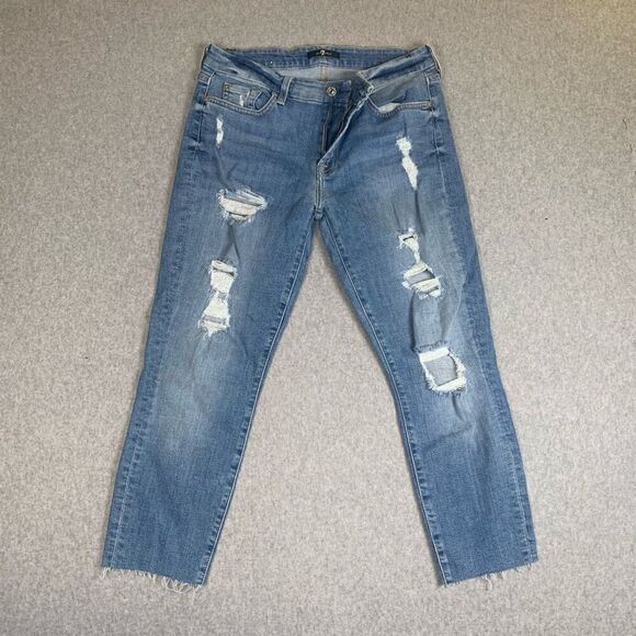 7 for all mankind jeans womens 30 slim straight cropped raw hem - Picture 1 of 9